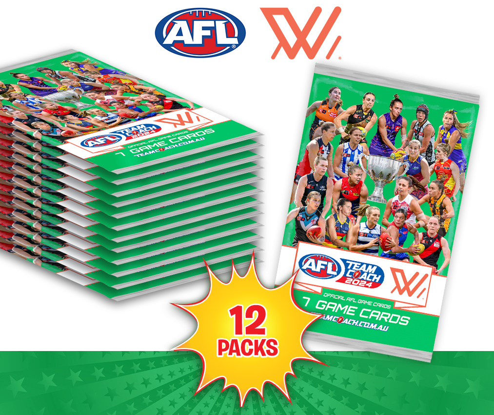 AFLW 2024 Teamcoach Game Card Packs 12 Packs TEAMCOACH AFL TEAM 2024 Footy Game Cards